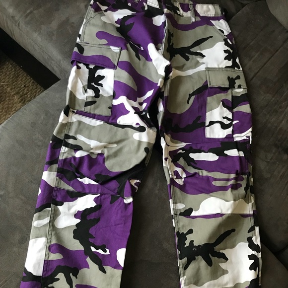 purple and grey camo pants